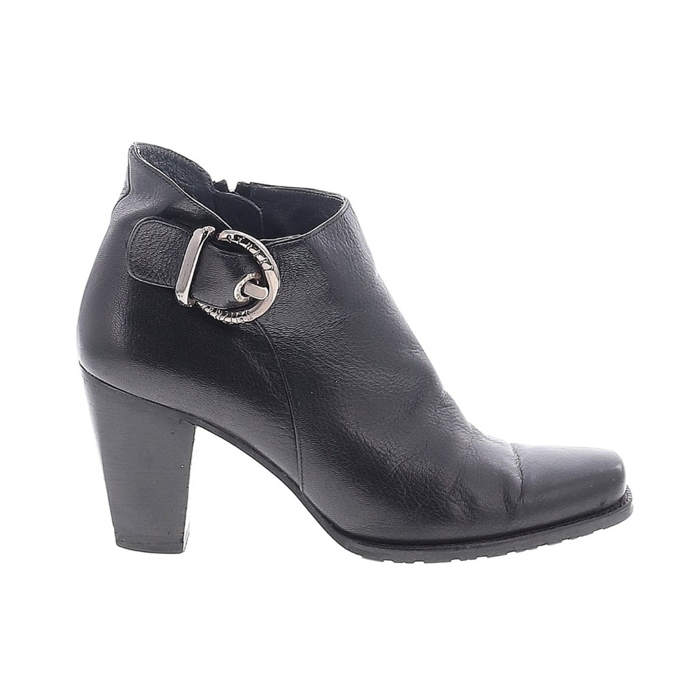 Stuart Weitzman black leather silver buckle ankle boots heeled booties 7.5‎ - Picture 2 of 4